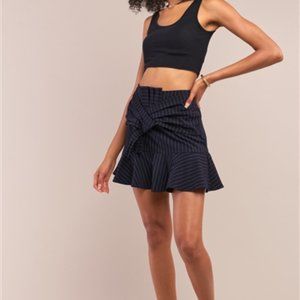 Dark Blue High Waisted Flare Pin Stripe Mini Skirt